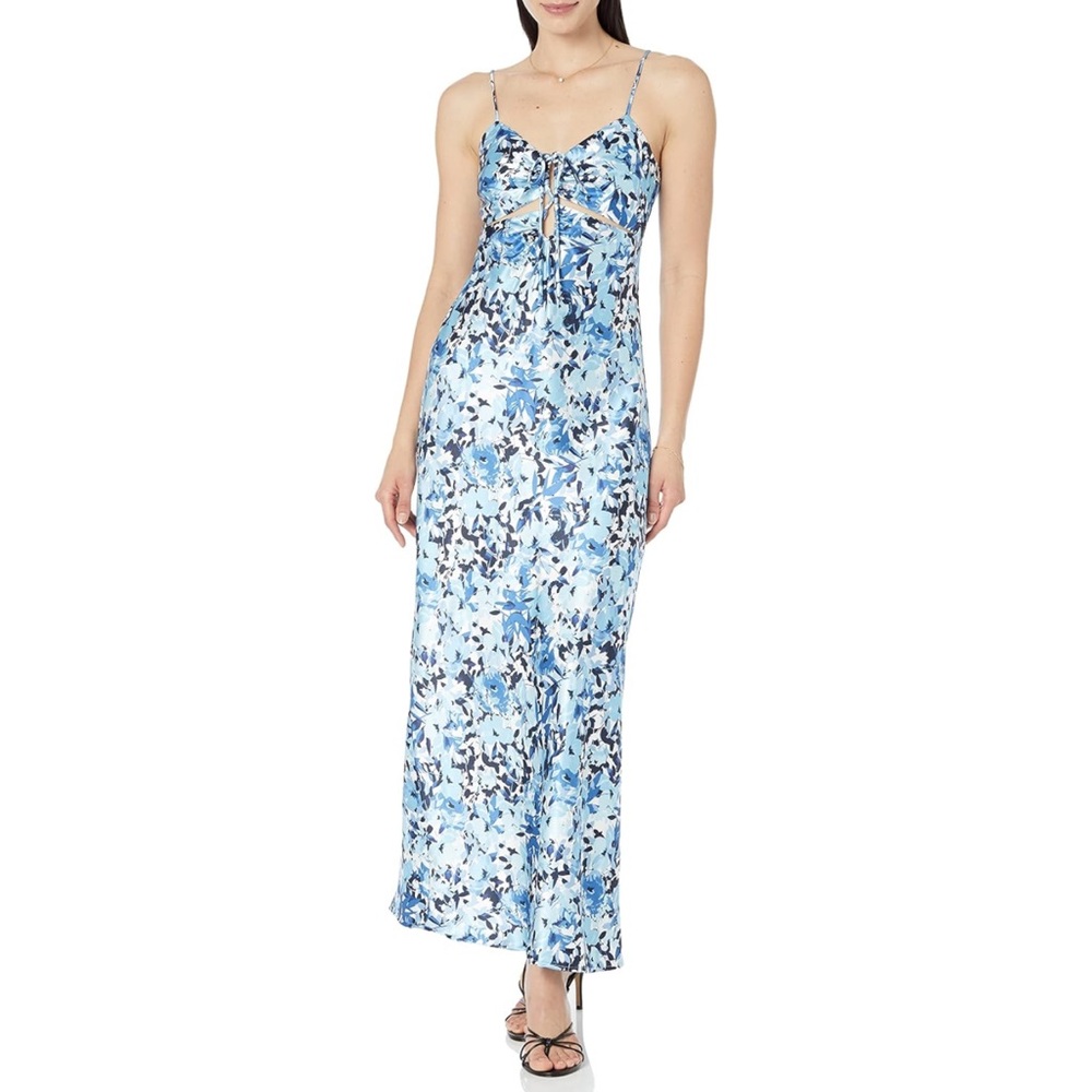 The Drop Blue Multi Floral Tie Up Cut Out Slip Dress Size S
